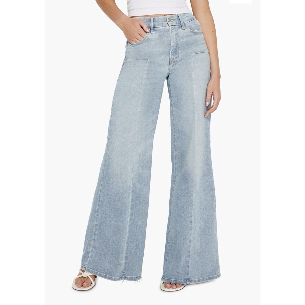 Good American Jeans Womens 12/31 Good Waist Palazzo Cropped Jeans Frayed Hem
